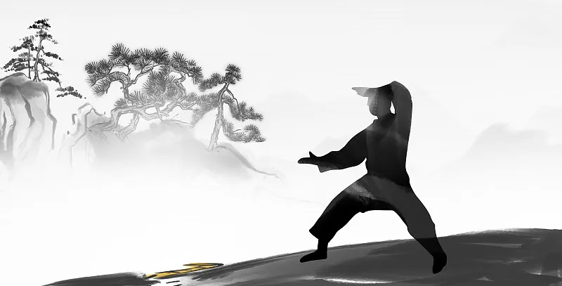 Chinese-style illustration of martial arts practice
