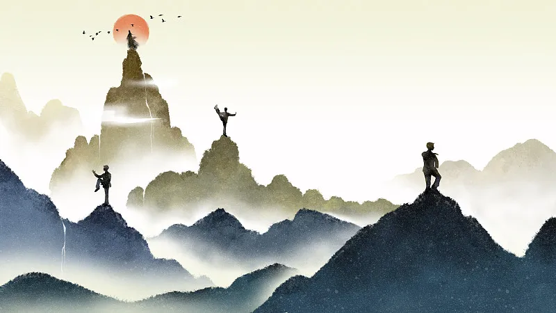 Chinese-style illustration of martial arts practice