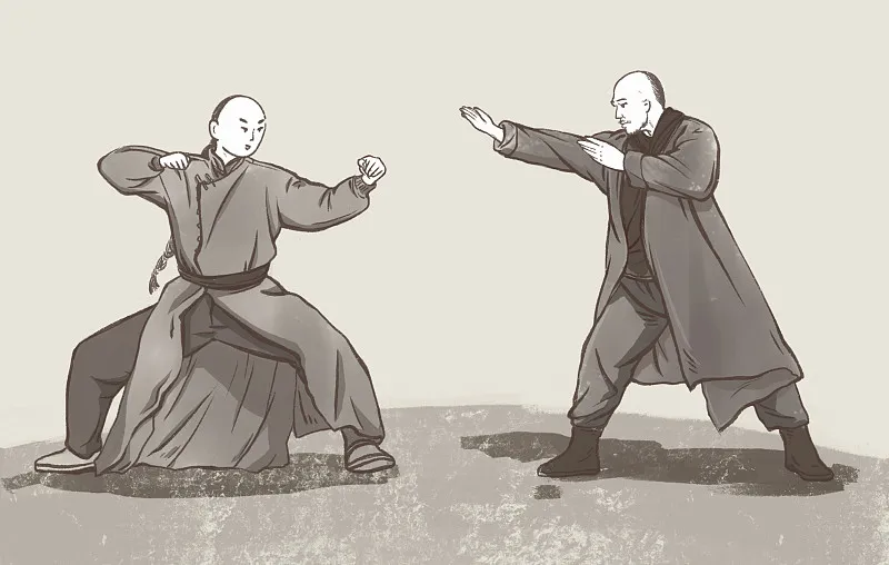 Chinese-style illustration of martial arts practice